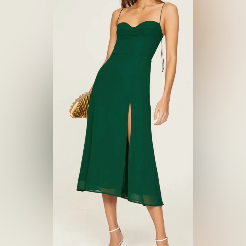 Juliette Reformation Green chiffon Dress , A-line. Sweetheart.